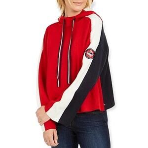 Tommy Hilfiger Colorblock‎ Oversized Red Hoodie Sweater Logo Sleeve Women Size L